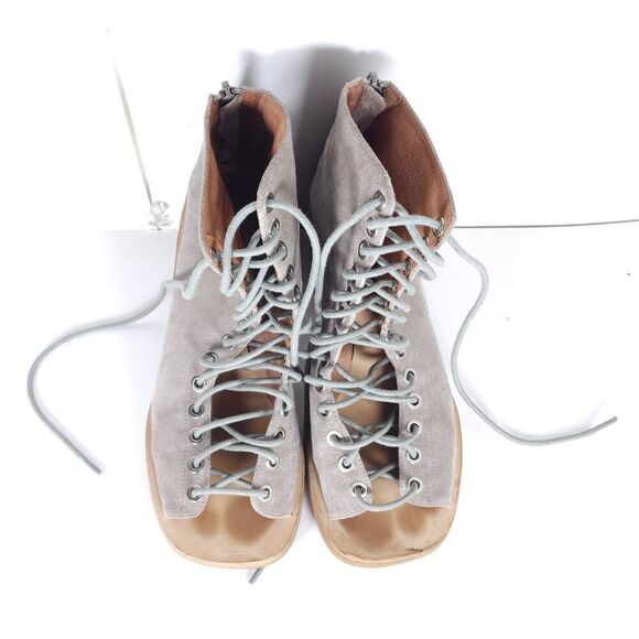 Jeffrey Campbell Women's Cors US7,5 Taupe Suede Square Toe Lace-up Ankle Booties - Picture 4 of 16